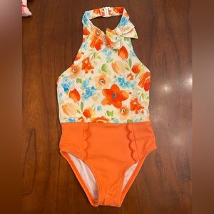 Janie & Jack halter top bathing suit floral orange blue Size 2T